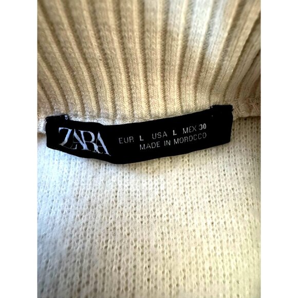 NWOT ZARA Cream Large Ribbed Turtleneck Poncho Sweater - Picture 2 of 16